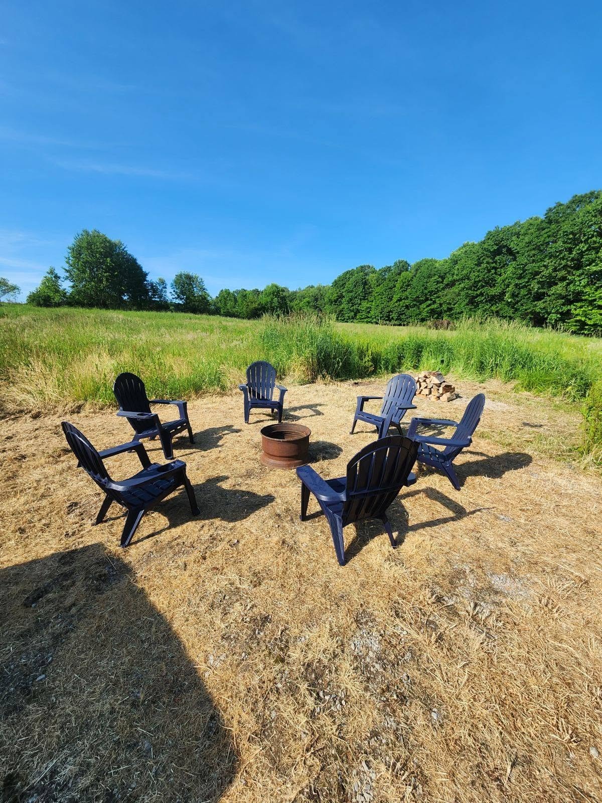 Outdoor fire pit at dusk